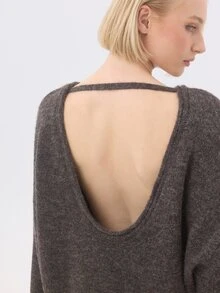 KÆRIA Hus Sweater dengan Bagian Belakang Terbuka dan Hem Terlipat - Rajutan Bertekstur - Cokelat Marle - Bagian Belakang Berbentuk V Dalam, Potongan Longgar, Set Serasi - Coklat - View 7