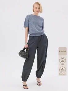KÆRIA Hus Cuffed Harem Trousers - Fluid Tailoring - Slate Blue - Elasticated, Side Pockets, Balloon, Preppy - Dark Grey - View 10