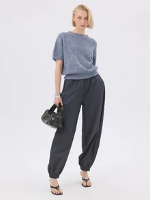 KÆRIA Hus Cuffed Harem Trousers - Fluid Tailoring - Slate Blue - Elasticated, Side Pockets, Balloon, Preppy - Dark Grey - View 2