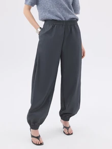KÆRIA Hus Cuffed Harem Trousers - Fluid Tailoring - Slate Blue - Elasticated, Side Pockets, Balloon, Preppy - Dark Grey - View 5