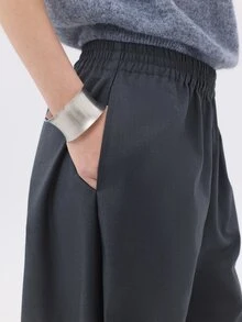 KÆRIA Hus Cuffed Harem Trousers - Fluid Tailoring - Slate Blue - Elasticated, Side Pockets, Balloon, Preppy - Dark Grey - View 7