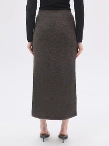 KÆRIA Hus Mid-Waist Knit Midi Pencil Skirt -Brushed Knit - Chocolate Brown Marle - Workwear, Matching Set - Brown - View 3