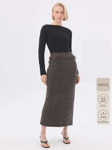 KÆRIA Hus Mid-Waist Knit Midi Pencil Skirt -Brushed Knit - Chocolate Brown Marle - Workwear, Matching Set - Brown - View 9