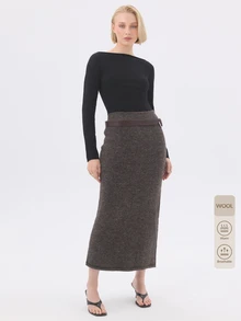 KÆRIA Hus Mid-Waist Knit Midi Pencil Skirt -Brushed Knit - Chocolate Brown Marle - Workwear, Matching Set - Brown - View 8