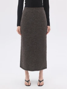 KÆRIA Hus Mid-Waist Knit Midi Pencil Skirt -Brushed Knit - Chocolate Brown Marle - Workwear, Matching Set - Brown - View 5