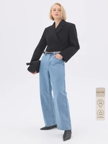 KÆRIA Hus Cropped High-Rise Wide-Leg Jeans - Cotton Denim - 90's Blue Wash - Vintage, Wide-Leg Denim, Minimal - Light Wash - View 9