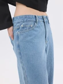 KÆRIA Hus Cropped High-Rise Wide-Leg Jeans - Cotton Denim - 90's Blue Wash - Vintage, Wide-Leg Denim, Minimal - Light Wash - View 7