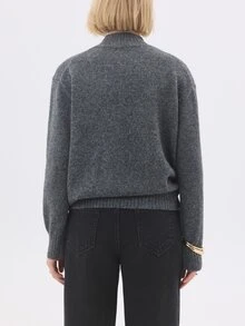 KÆRIA Hus Áo len cổ giả thoải mái - Len Alpaca pha dệt kim - Màu xám than - Cao cấp, phối lớp, tối giản - Màu xám đen - Xem 2