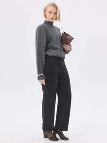 KÆRIA Hus Áo len cổ giả thoải mái - Len Alpaca pha dệt kim - Màu xám than - Cao cấp, phối lớp, tối giản - Màu xám đen - Xem 4