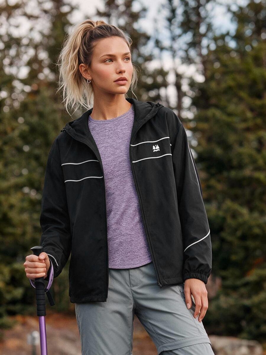 In My Nature Women's Long Sleeve Zipper Front Hooded Outdoor Casual Jacket - Black - View 1