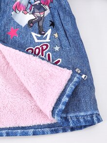 SHEIN Sparklyn 女童休閒梭織收腰連帽抓絨內裡中長款風衣外套，秋季穿搭，冬季大童女裝 - 藍色 - 查看 6