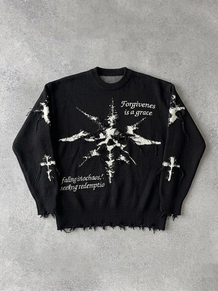 NEOSTRIT Men's Halloween Skeleton Jacquard Crew Neck Long Sleeve Versatile Sweater Daily Wear Vacation Holiday Grunge Streetwear Autumn Winter Black White Goth - Black - View 2