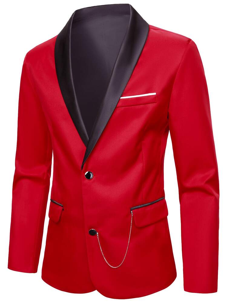Calvornis Men's Slim Fit Red Burgundy Suit,Elegant Red And Black Formal Wedding 2 Pieces Set,Summer Evening Party British Fashion Shawl Neck Blazer And Pants - Burgundy - View 5