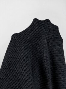 SHEIN 秋冬款翻領鈕扣前開針織開襟衫，休閒寬鬆口袋外套 - 黑色 - 查看 4