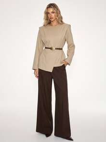 ATUI Studio Women's Long Sleeve Round Neck Loose Straight Casual Everyday Top - Khaki - View 3