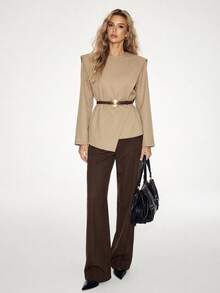ATUI Studio Women's Long Sleeve Round Neck Loose Straight Casual Everyday Top - Khaki - View 4