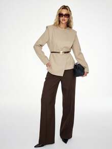 ATUI Studio Women's Long Sleeve Round Neck Loose Straight Casual Everyday Top - Khaki - View 2