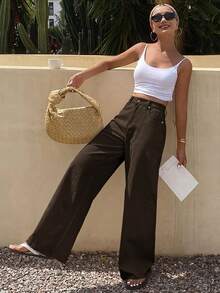 DAZY Jeans rectos holgados y casuales para mujer, nueva llegada de verano - Café integral - Ver 3