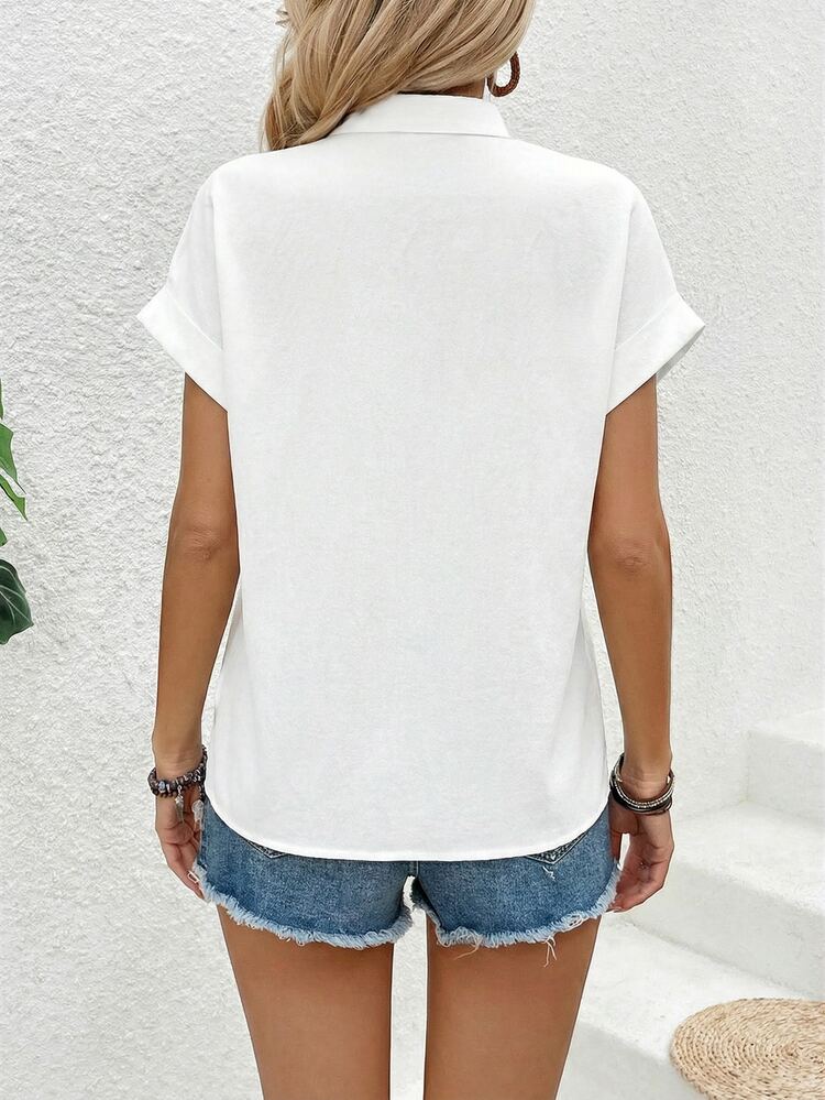 SHEIN LUNE Women's Solid Color Batwing Short Sleeve Blouse,Short Sleeve Tops Formal Going Out White Summer Casual Elegant - White - View 2