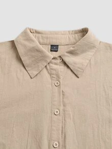 LUMIGAL Women's Khaki Loose Collar Shirt And Wide Leg Pants 2 Pieces Set - Khaki - View 4