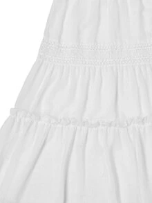 EMERY ROSE Women's Vacation Solid Color Elastic Waist Lace Ruffle Hem Skirt - White - View 4