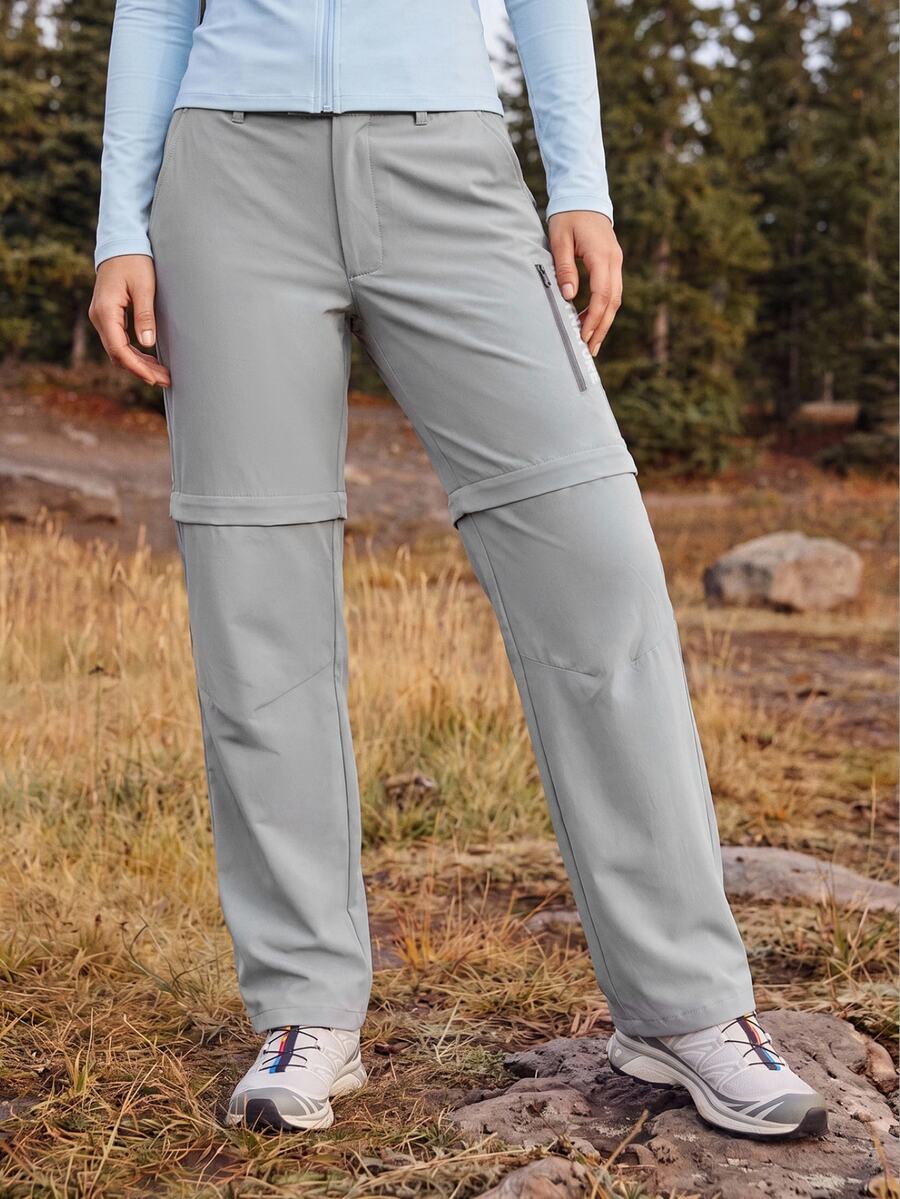 In My Nature Women's Solid Color Zipper Design Straight Leg Loose Outdoor Pants - Grey - View 1
