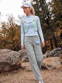 In My Nature Women's Solid Color Zipper Design Straight Leg Loose Outdoor Pants - Grey - View 6