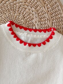 SHEIN 新款少女圓領寬鬆時尚甜美草莓刺繡針織洋裝，柔軟舒適，適合日常穿著、外出、旅行、度假、休閒、親子及多種場合，亦適用於秋冬季節、聖誕節、開學、派對等場合，春夏秋冬三季百搭服飾，假期女孩理想穿搭 - 白色 - 查看 3