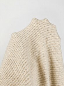SHEIN Franclia 秋冬款翻領鈕扣前開針織開襟衫，休閒寬鬆口袋外套 - 杏色 - 查看 4