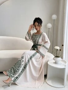 Yasmyna 女士优雅方领喇叭袖收腰复古连衣裙 - 彩色 - 查看 4