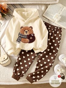 SHEIN Explorewe Bộ quần áo thường ngày cho bé gái gồm áo nỉ tay dài và quần họa tiết hoạt hình phong cách casual - trắng - Xem 6