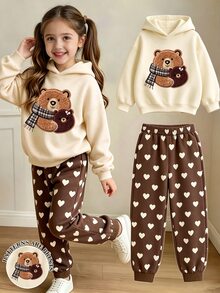 SHEIN Explorewe Bộ quần áo thường ngày cho bé gái gồm áo nỉ tay dài và quần họa tiết hoạt hình phong cách casual - trắng - Xem 1