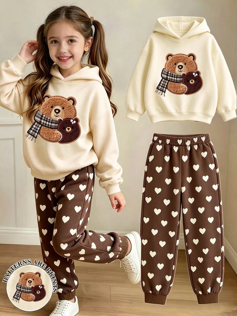 SHEIN Explorewe Setelan Pakaian Kasual Sehari-hari untuk Anak Perempuan: Kaos Lengan Panjang dan Celana Motif Kartun - Putih - View 1