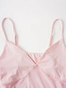 SHEIN Women's Summer Vacation Mesh Patchwork Camisole And Slit Skirt 2 Pieces Set Vacation Night Out Pink Blush Pink Summer Sexy - Pink - View 6