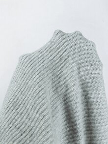 SHEIN 秋冬款翻領鈕扣前開襟針織開襟衫，休閒寬鬆口袋外套 - 淺灰色 - 查看 4