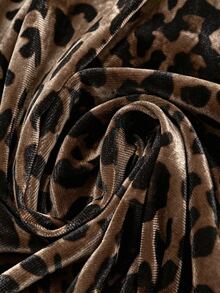 Linhara CURVE Plus Size Women's Leopard Print V-Neck Long Sleeve A-Line Pleated Elegant Dress Fall - Coffee Brown - View 4