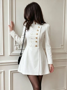 SHEIN Raffinéa Solid Button Front Short Dress - White - View 2