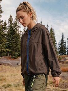 In My Nature Women's Zipper Front Long Sleeve Hooded Outdoor Casual Jacket - Coffee Brown - View 2