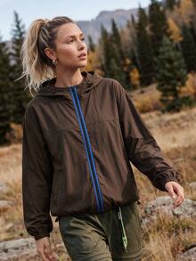 In My Nature Women's Zipper Front Long Sleeve Hooded Outdoor Casual Jacket - Coffee Brown - View 1