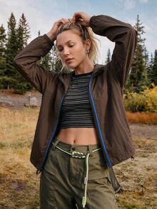 In My Nature Women's Zipper Front Long Sleeve Hooded Outdoor Casual Jacket - Coffee Brown - View 4