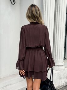 Serisse Women's Napoleon Street Style Ruffle Hem Dress - Brown - View 2