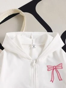 SHEIN Tween Girls Fall Clothes White 1pc Zip-Up Hoodie Jacket Butterfly Embroidery Design, Long Sleeve, Drawstring Waist Winter, Cute School Off Campus - White - View 7