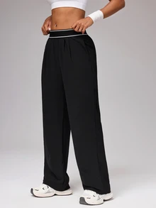 Easithlete Easithlete Women's Black Active Pants Long Zippered Wide-Leg Design With Pockets For Comfortable Workouts Wide Leg Pants - Black - View 3