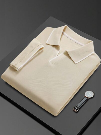 Calvornis Kemeja Polo Pria Lengan Pendek Kerah Bergaris Warna Polos, Hadiah Harian untuk Suami, Pacar, Halloween, Natal, Tahun Baru