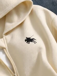 SHEIN Sparklyn 秋冬女款連帽拉鍊外套－街頭風運動衫，適合秋冬的保暖針織面料秋季衣物 - 杏色 - 查看 3