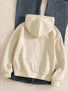 SHEIN Sparklyn 秋冬女款連帽拉鍊外套－街頭風運動衫，適合秋冬的保暖針織面料秋季衣物 - 杏色 - 查看 2