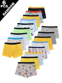 Random 6pcs Random Assortment Boys Cartoon Cute Dinosaur Monster Print Comfortable Boxer Briefs Autumn Fall - Multicolor - View 3