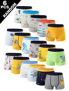 Random 6pcs Random Assortment Boys Cartoon Cute Dinosaur Monster Print Comfortable Boxer Briefs Autumn Fall - Multicolor - View 4