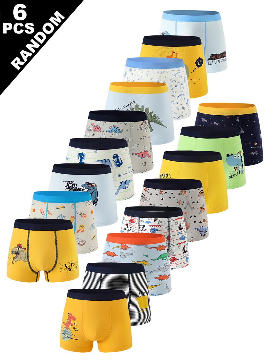 Random 6pcs Random Assortment Boys Cartoon Cute Dinosaur Monster Print Comfortable Boxer Briefs Autumn Fall