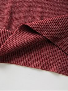 SHEIN New Spring Fall Glam Lurex Knit Slant Cut V Neck Top Women Drop Shoulder Three Quarter Cuff Sleeve Rel - Burgundy - View 7